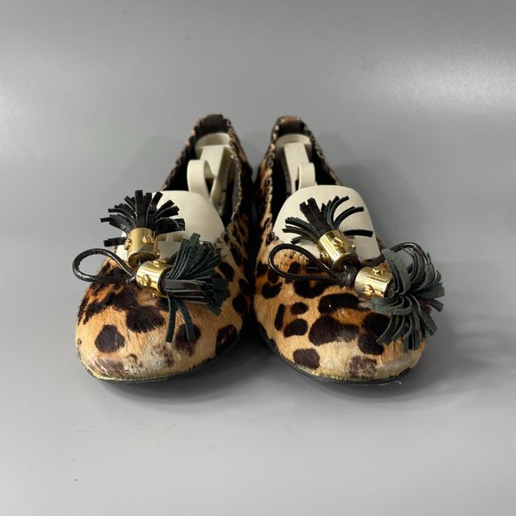 Tory Burch Brown Abbey Ballerina w/Tassel Leather Leopard Slip-on Flats, 8.5 - Picture 3 of 12